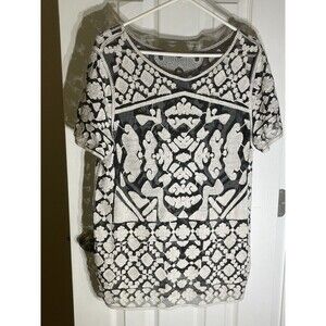 Vintage Everleigh Lace Sheer Crochet Embroidered Abstract Lrg Top Boho Y2K